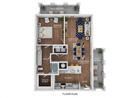 Floor plan for 1 bed, 1 bath, 897 sqft